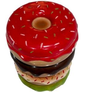 Sleigh Bell Bistro Stacked Donuts Ceramic Food Safe Cookie Jar - Fun Decor Retro